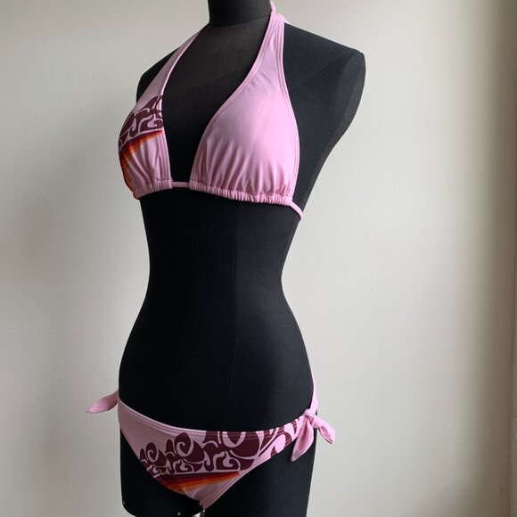 Billabong BLUE CRUSH era Vintage bikini pink print halter top set RARE - Picture 5 of 6